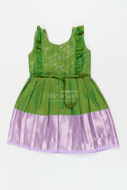 The Nesavu Girls Kanchi Silk Frock Baby Girl Kanchi Silk Frock for Poojas and Traditional Day Celebrations Nesavu Nesavu baby girl Kanchi silk frock for traditional school days, poojas, and ethnic family events