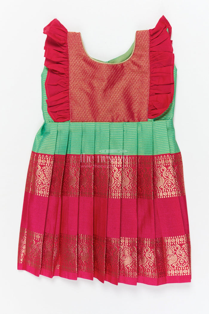 The Nesavu Girls Kanchi Silk Frock Baby Girl Kanchi Silk Frock for Temple Visits and Festive Family Occasions Nesavu 10 (NB) / Red / Style 1 KSF033AA-10 Nesavu baby girl Kanchi silk frock for temple functions, festive days, and traditional ceremonies