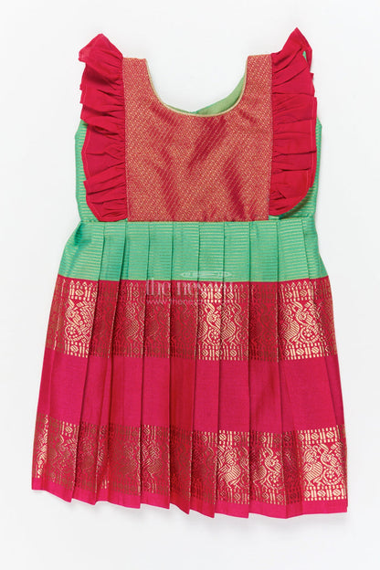 The Nesavu Girls Kanchi Silk Frock Baby Girl Kanchi Silk Frock for Temple Visits and Festive Family Occasions Nesavu 10 (NB) / Red / Style 1 KSF033AA-10 Nesavu baby girl Kanchi silk frock for temple functions, festive days, and traditional ceremonies