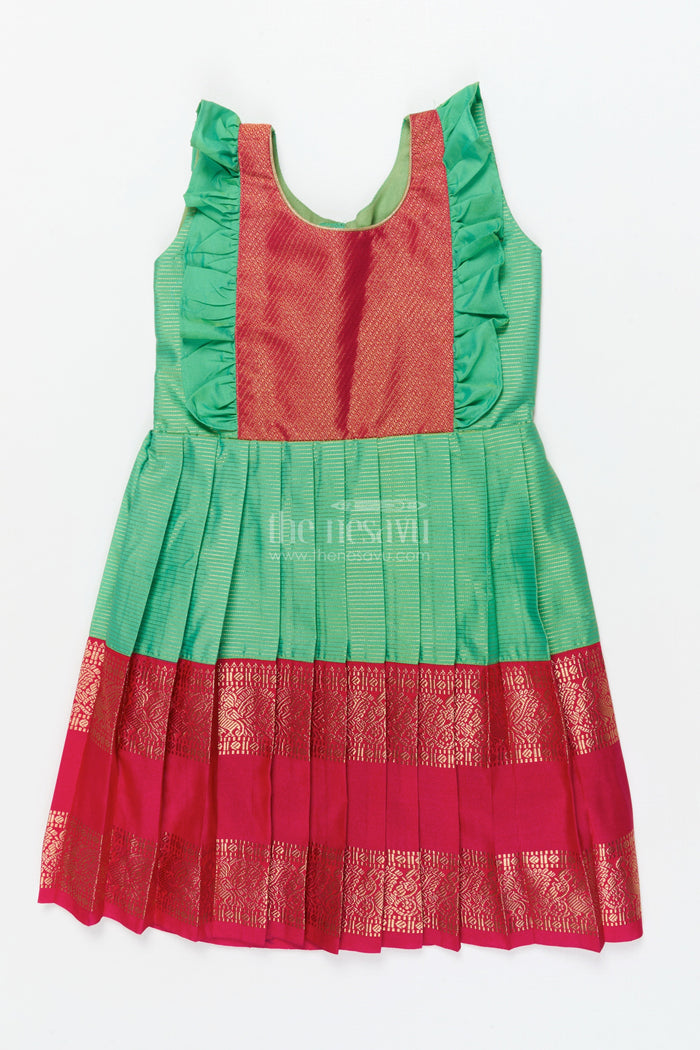 The Nesavu Girls Kanchi Silk Frock Baby Girl Kanchi Silk Frock for Temple Visits and Festive Family Occasions Nesavu 22 (4Y) / Red / Style 2 KSF033AB-22 Nesavu baby girl Kanchi silk frock for temple functions, festive days, and traditional ceremonies