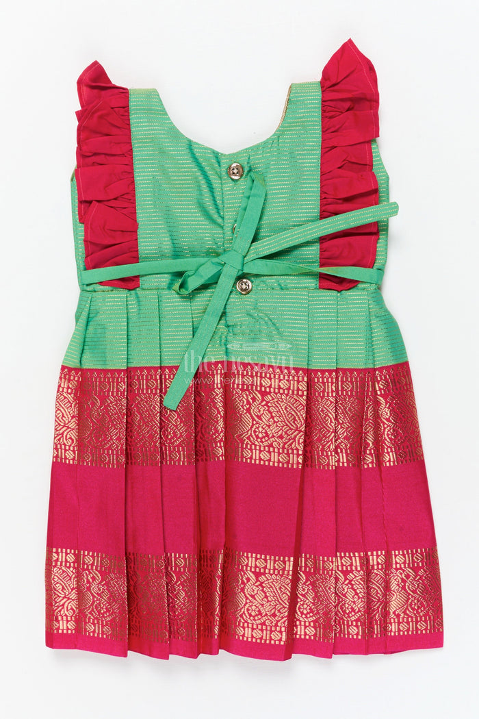 The Nesavu Girls Kanchi Silk Frock Baby Girl Kanchi Silk Frock for Temple Visits and Festive Family Occasions Nesavu Nesavu baby girl Kanchi silk frock for temple functions, festive days, and traditional ceremonies