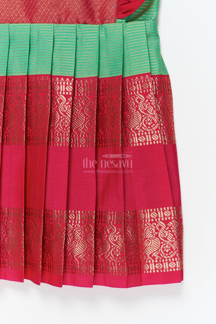 The Nesavu Girls Kanchi Silk Frock Baby Girl Kanchi Silk Frock for Temple Visits and Festive Family Occasions Nesavu Nesavu baby girl Kanchi silk frock for temple functions, festive days, and traditional ceremonies