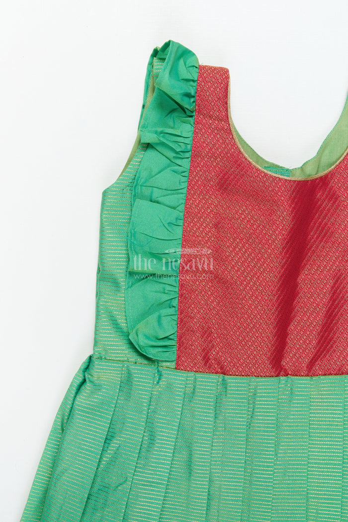 The Nesavu Girls Kanchi Silk Frock Baby Girl Kanchi Silk Frock for Temple Visits and Festive Family Occasions Nesavu Nesavu baby girl Kanchi silk frock for temple functions, festive days, and traditional ceremonies