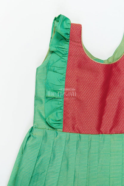 The Nesavu Girls Kanchi Silk Frock Baby Girl Kanchi Silk Frock for Temple Visits and Festive Family Occasions Nesavu Nesavu baby girl Kanchi silk frock for temple functions, festive days, and traditional ceremonies