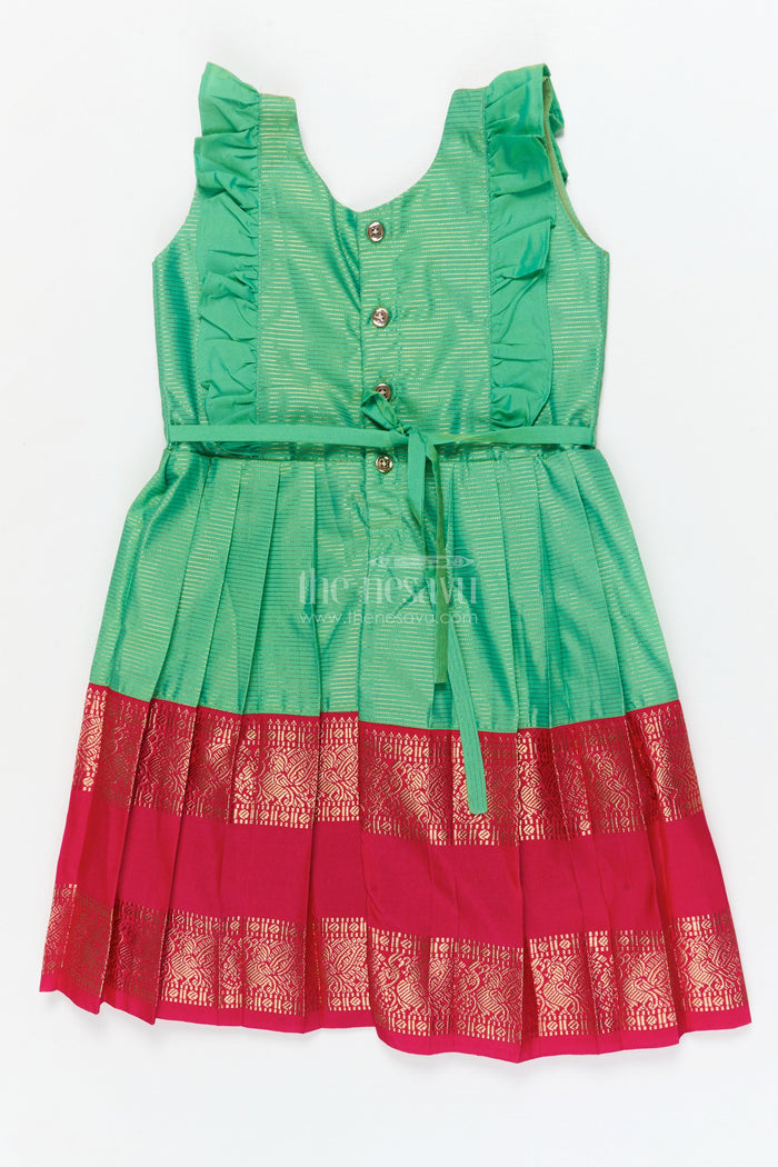 The Nesavu Girls Kanchi Silk Frock Baby Girl Kanchi Silk Frock for Temple Visits and Festive Family Occasions Nesavu Nesavu baby girl Kanchi silk frock for temple functions, festive days, and traditional ceremonies