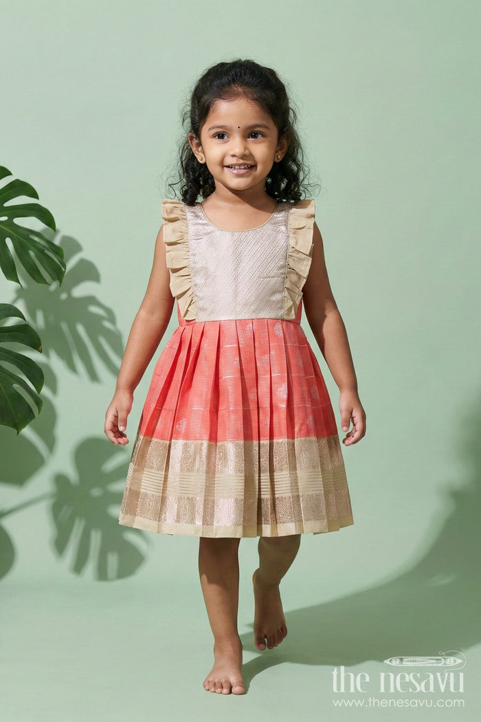 The Nesavu Girls Kanchi Silk Frock Baby Girl Kanchi Silk Frock for Weddings and Festive Family Gatherings Nesavu 10 (NB) / Pink / Style 1 KSF014AA-10 Nesavu baby girl Kanchi silk frock for weddings, poojas, and festive family occasions