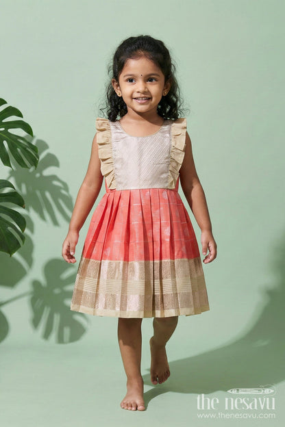 The Nesavu Girls Kanchi Silk Frock Baby Girl Kanchi Silk Frock for Weddings and Festive Family Gatherings Nesavu 10 (NB) / Pink / Style 1 KSF014AA-10 Nesavu baby girl Kanchi silk frock for weddings, poojas, and festive family occasions