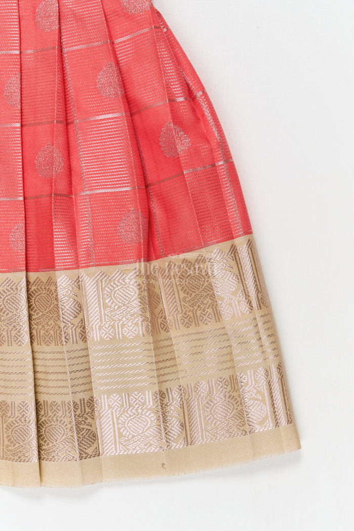 The Nesavu Girls Kanchi Silk Frock Baby Girl Kanchi Silk Frock for Weddings and Festive Family Gatherings Nesavu Nesavu baby girl Kanchi silk frock for weddings, poojas, and festive family occasions