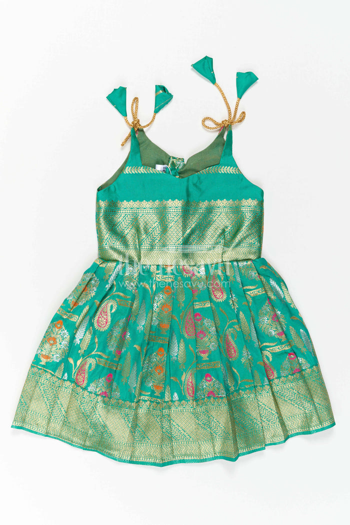 The Nesavu Girls Kanchi Silk Frock Baby Girl Kanchi Silk Frock for Weddings and Festive Occasions Nesavu 16 (1Y) / Green / Style 3 KSF041CC-16 Nesavu Baby Girl Kanchi Silk Frock With Big Border Design For Weddings And Festive Celebrations