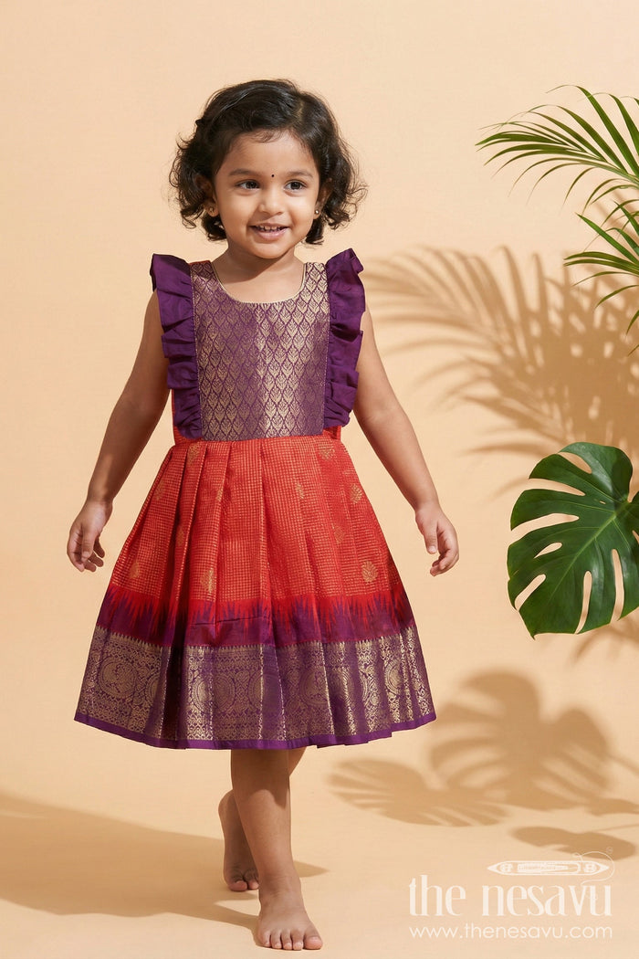 The Nesavu Girls Kanchi Silk Frock Baby Girl Kanchi Silk Frock for Weddings and Traditional Photo Shoots Nesavu 10 (NB) / Red / Style 1 KSF039AA-10 Nesavu baby girl Kanchi silk frock for weddings, poojas, and traditional photo-ready celebrations