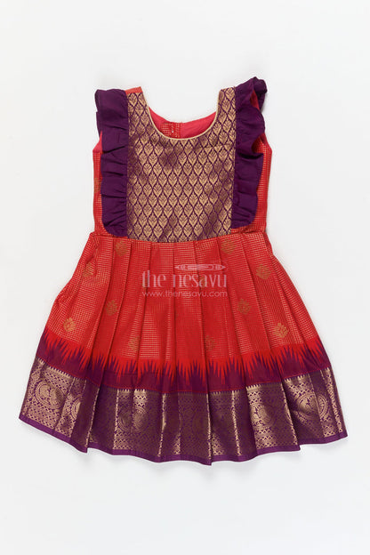 The Nesavu Girls Kanchi Silk Frock Baby Girl Kanchi Silk Frock for Weddings and Traditional Photo Shoots Nesavu 10 (NB) / Red / Style 1 KSF039AA-10 Nesavu baby girl Kanchi silk frock for weddings, poojas, and traditional photo-ready celebrations