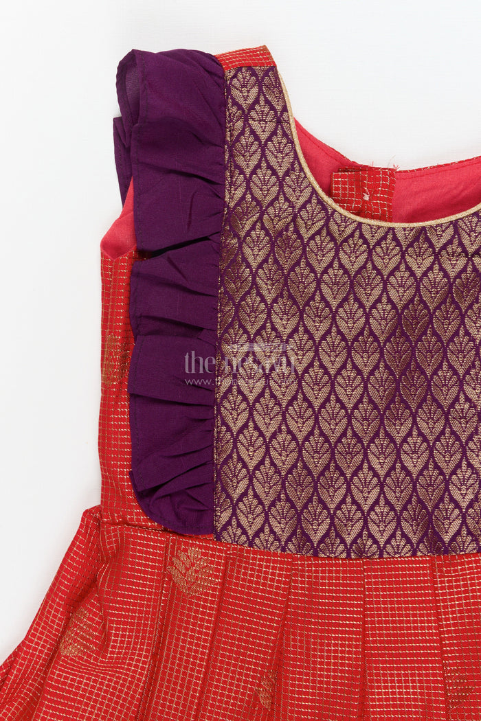 The Nesavu Girls Kanchi Silk Frock Baby Girl Kanchi Silk Frock for Weddings and Traditional Photo Shoots Nesavu Nesavu baby girl Kanchi silk frock for weddings, poojas, and traditional photo-ready celebrations