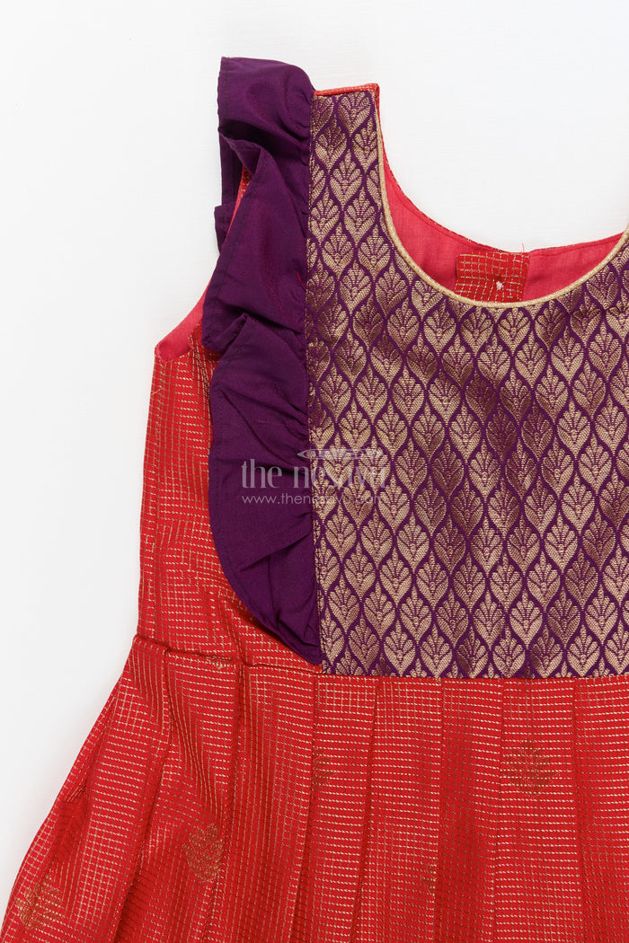 The Nesavu Girls Kanchi Silk Frock Baby Girl Kanchi Silk Frock for Weddings and Traditional Photo Shoots Nesavu Nesavu baby girl Kanchi silk frock for weddings, poojas, and traditional photo-ready celebrations