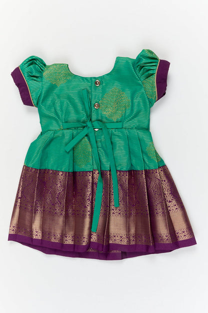 The Nesavu Girls Kanchi Silk Frock Baby Girl Kanchipuram Silk Frock for Weddings and Traditional Photoshoots Nesavu Nesavu baby girl kanchipuram silk frock with zari border for weddings and traditional functions