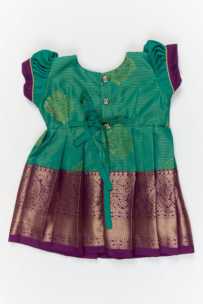 The Nesavu Girls Kanchi Silk Frock Baby Girl Kanchipuram Silk Frock for Weddings and Traditional Photoshoots Nesavu Nesavu baby girl kanchipuram silk frock with zari border for weddings and traditional functions