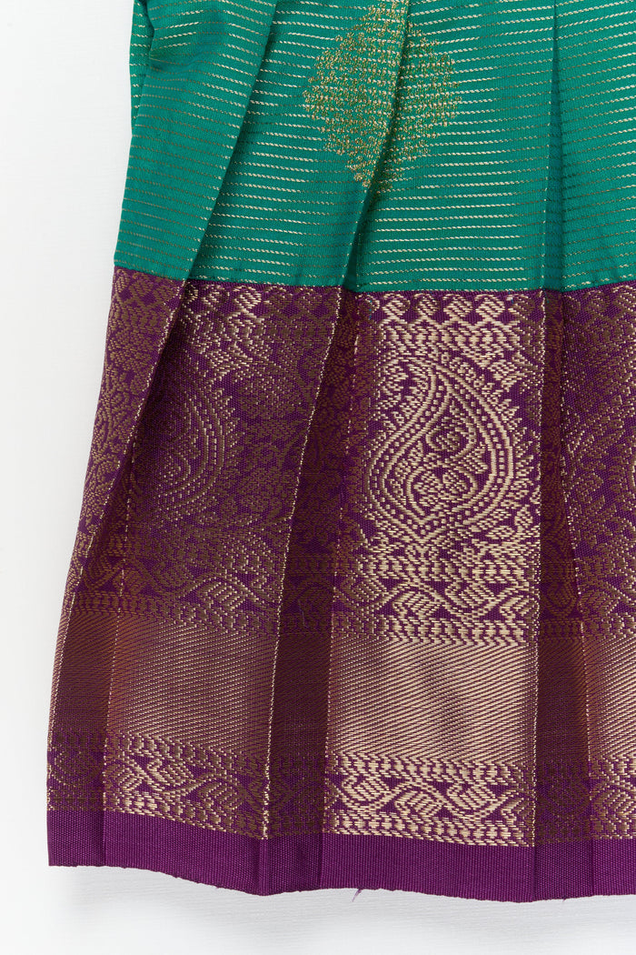 The Nesavu Girls Kanchi Silk Frock Baby Girl Kanchipuram Silk Frock for Weddings and Traditional Photoshoots Nesavu Nesavu baby girl kanchipuram silk frock with zari border for weddings and traditional functions