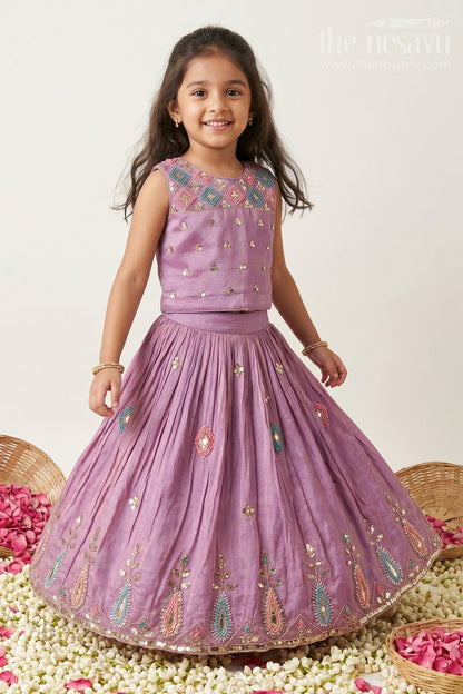 The Nesavu Girls Lehenga Choli Baby Girl Lehenga Choli for Festive Occasions and Weddings Nesavu 16 (1Y) / Purple / Viscose Silk GL927A-16 Nesavu Baby Girl Lehenga Choli For Weddings With Sequence Embroidery And Flared Festive Skirt