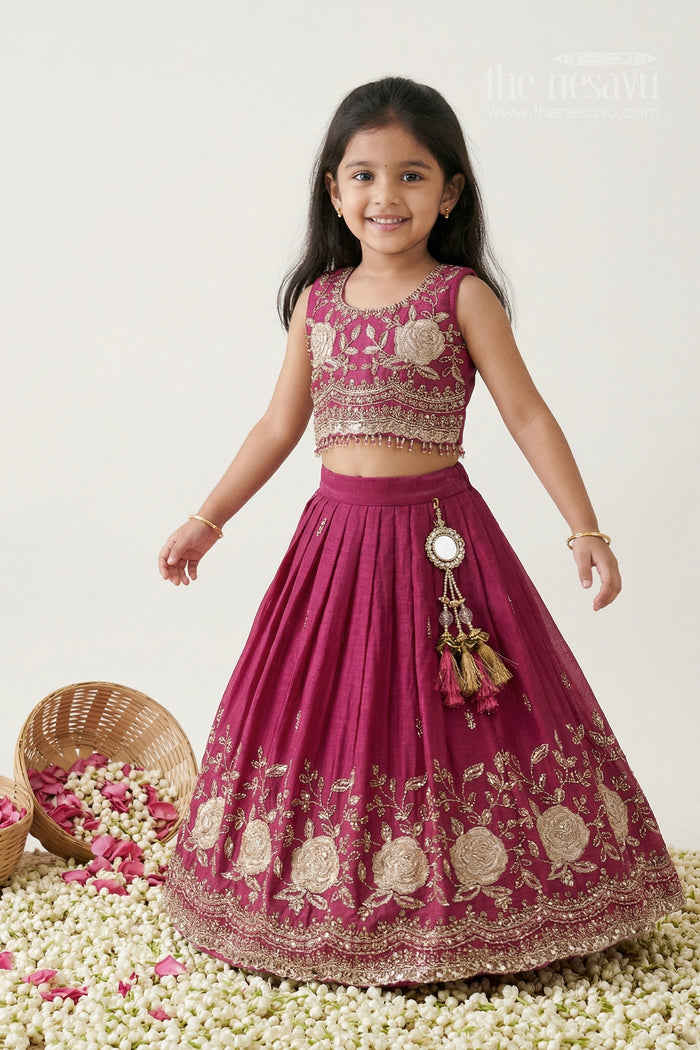 The Nesavu Girls Lehenga Choli Baby Girl Lehenga Choli for Weddings and Festive Occasions Nesavu 18 (2Y) / Pink / Georgette GL906A-18 Nesavu Baby Girl Lehenga Choli With Crushed Georgette And Designer Yoke For Weddings And Festive Wear