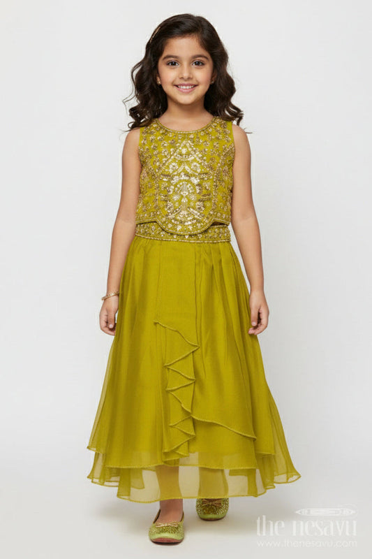 The Nesavu Girls Fancy Lehenga Baby Girl Lehenga for Festive Celebrations and Birthday Functions Nesavu 16 (1Y) / Yellow GL708B-16 Nesavu baby girl lehenga embellished yoke dupatta birthdays traditional functions