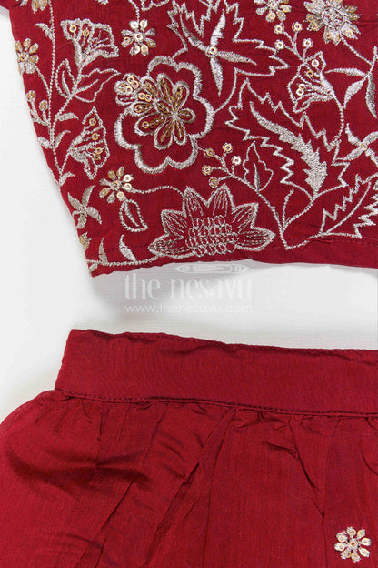 The Nesavu Girls Ethnic Lehenga Baby Girl Lehenga for Weddings and Festive Occasions Nesavu Nesavu Baby Girl Silk Cotton Lehenga With Thread Embroidery For Weddings And Festive Occasions