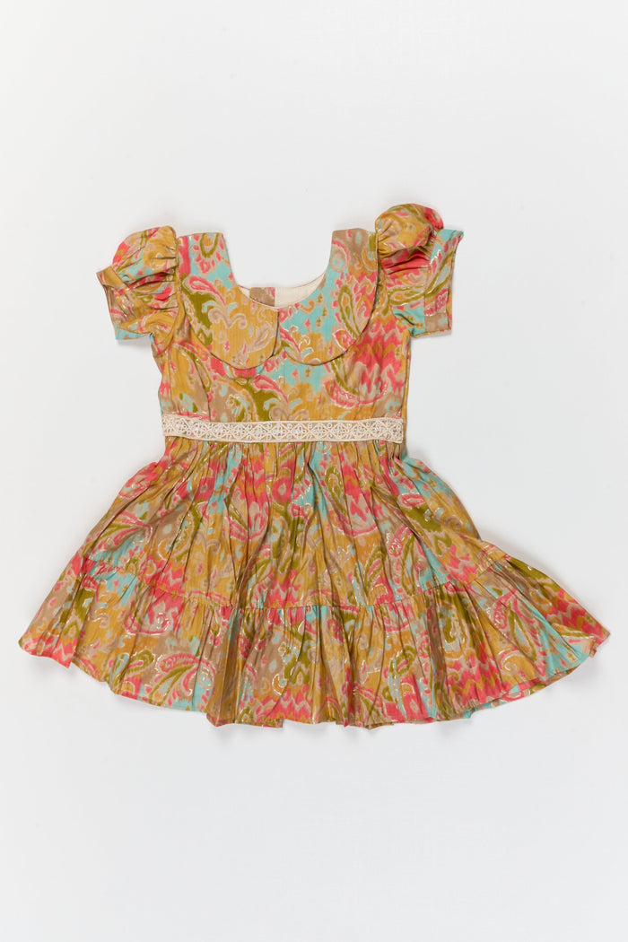 The Nesavu Girls Cotton Frock Baby Girl Modal Silk Frock with Artistic Print for Outings and Festive Occasions Nesavu 18 (2Y) / Multicolor / Modal GFC2093A-18 Nesavu baby girl modal silk frock with tiered silhouette and artistic print for festive outings