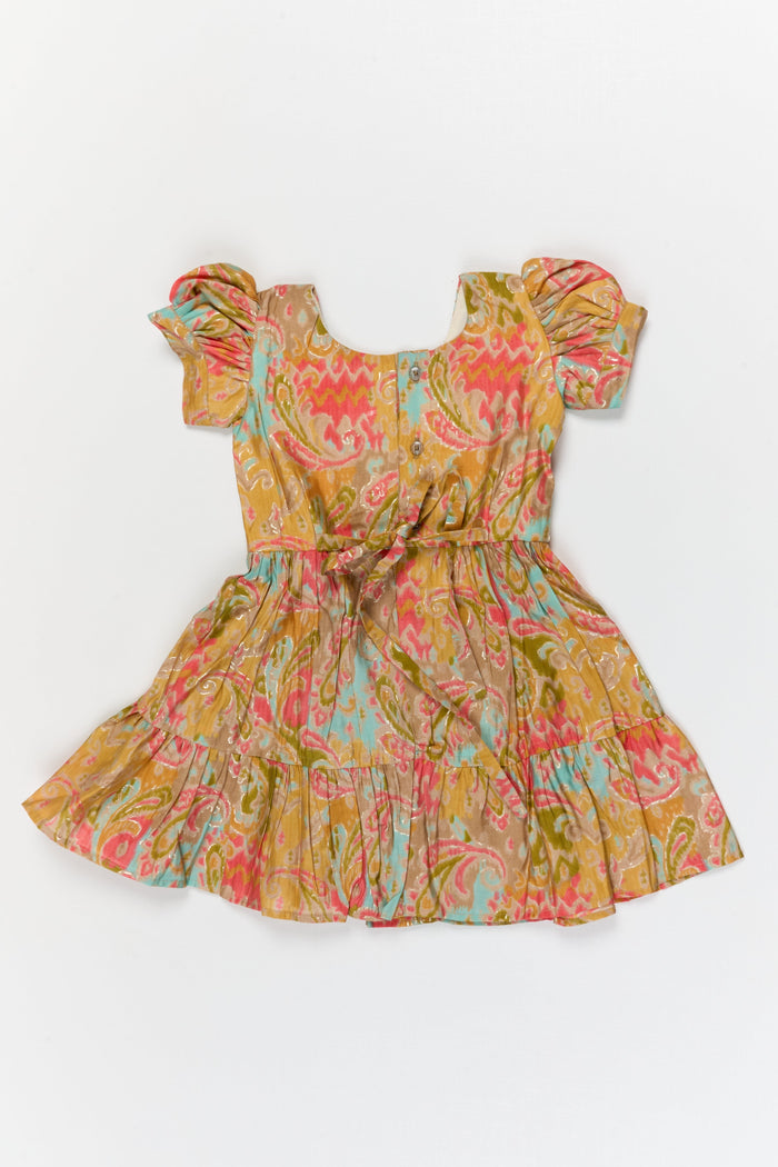 The Nesavu Girls Cotton Frock Baby Girl Modal Silk Frock with Artistic Print for Outings and Festive Occasions Nesavu Nesavu baby girl modal silk frock with tiered silhouette and artistic print for festive outings