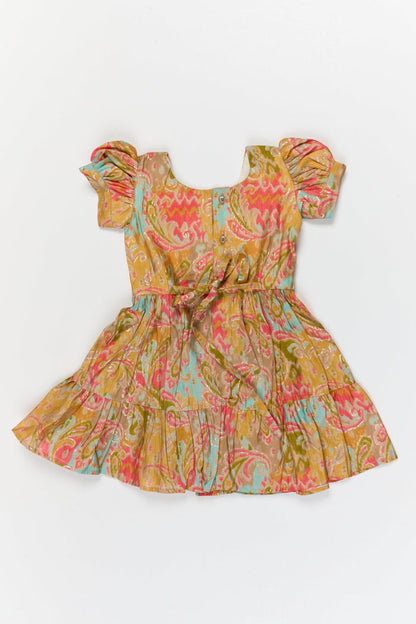 The Nesavu Girls Cotton Frock Baby Girl Modal Silk Frock with Artistic Print for Outings and Festive Occasions Nesavu Nesavu baby girl modal silk frock with tiered silhouette and artistic print for festive outings
