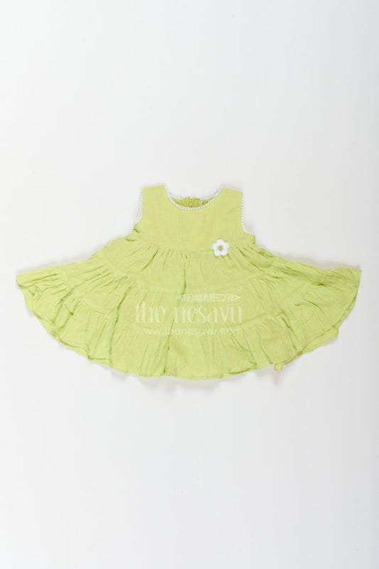 The Nesavu Baby Cotton Frocks Baby Girl Muslin Frock for Playtime Outings and Summer Celebrations Nesavu 14 (6M) / Green / Muslin BFJ1018C-14 Nesavu Baby Girl Muslin Frock For Playtime Summer Outings Family Gatherings And Casual Celebrations