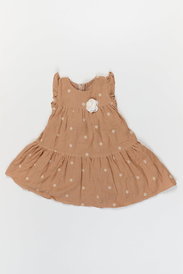 The Nesavu Girls Cotton Frock Baby Girl Muslin Frock with Embroidery for Gifting and Everyday Wear Nesavu 20 (3Y) / Beige / Muslin Cotton GFC2111A-20 Nesavu baby girl muslin cotton frock with embroidery – perfect for everyday comfort and gifting