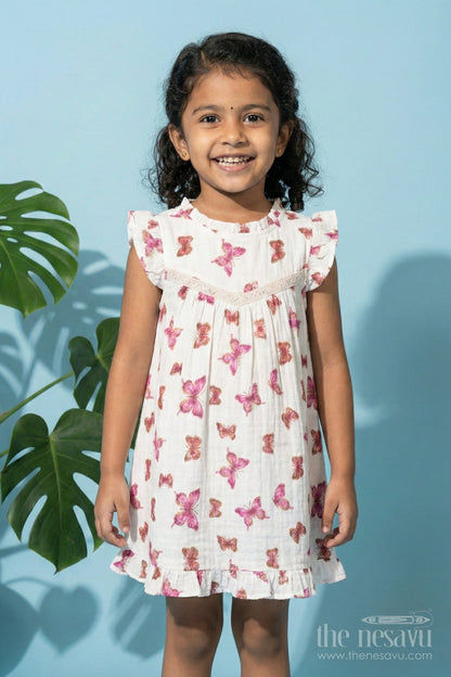 The Nesavu Girls Cotton Frock Baby Girl Muslin Frock with Star Print for Summer Play and Casual Wear Nesavu Nesavu baby girl muslin cotton frock with star print for summer play and everyday styling