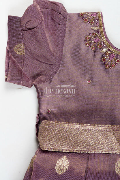 The Nesavu Silk Frock Baby Girl Naming Ceremony Frock In Silk With Zari Nesavu Nesavu Traditional Silk Frock Baby Girls Golden Zari Work Naming Ceremony