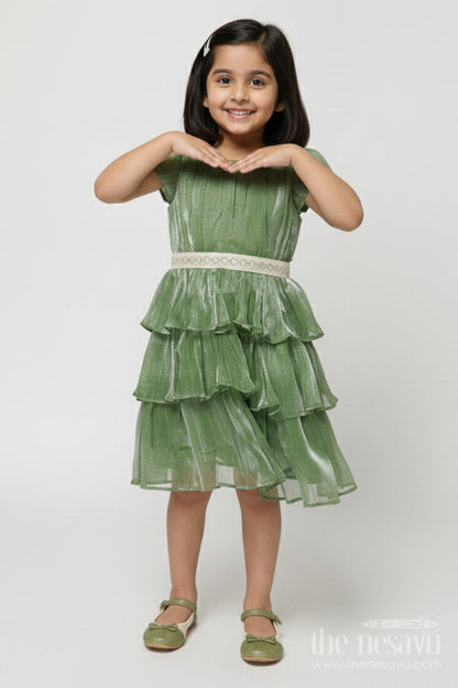 The Nesavu Girls Cotton Frock Baby Girl Organza Frock for Birthdays and Special Family Moments Nesavu 18 (2Y) / Green GFC2032A-18 Nesavu baby girl organza frock with frills for birthdays and special celebrations