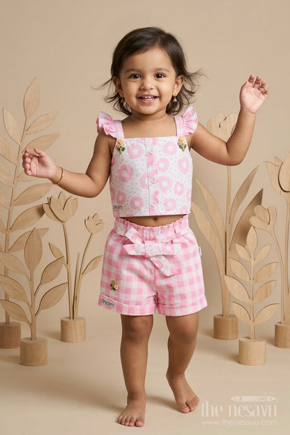 The Nesavu Baby Casual Sets Baby Girl Outfit Set for Summer Outings and Toddler Playtime Nesavu 14 (6M) / Pink / Cotton BFJ973A-14 Nesavu baby girl cotton outfit set for toddler summer outings and playtime with digital print casual wear