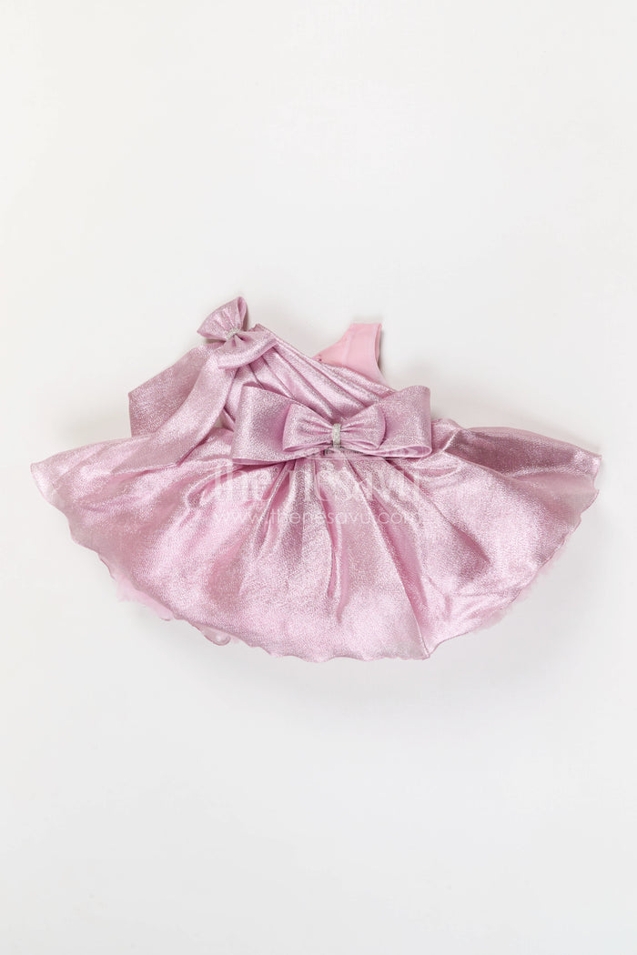 The Nesavu Girls Fancy Party Frock Baby Girl Party Dress for Birthdays and Special Occasions Nesavu 16 (1Y) / Pink / Satin PF292B-16 Nesavu baby girl shimmer satin party dress for birthdays and special occasions with elegant bow design