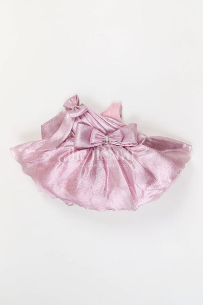 The Nesavu Girls Fancy Party Frock Baby Girl Party Dress for Birthdays and Special Occasions Nesavu 16 (1Y) / Pink / Satin PF292B-16 Nesavu baby girl shimmer satin party dress for birthdays and special occasions with elegant bow design