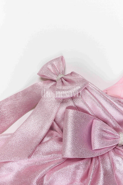 The Nesavu Girls Fancy Party Frock Baby Girl Party Dress for Birthdays and Special Occasions Nesavu Nesavu baby girl shimmer satin party dress for birthdays and special occasions with elegant bow design
