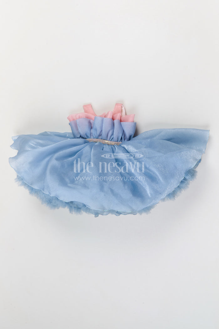 The Nesavu Girls Fancy Party Frock Baby Girl Party Dress for Photoshoot and Birthday Celebrations Nesavu 16 (1Y) / Blue / Organza PF291A-16 Nesavu baby girl organza party dress for photoshoots and birthdays with layered fluffy silhouette