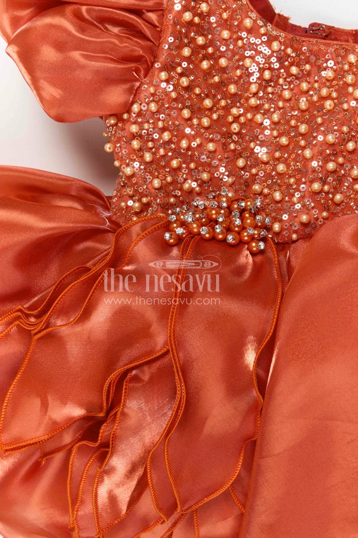 The Nesavu Girls Fancy Party Frock Baby Girl Party Frock for Birthdays and Special Celebrational Event Nesavu Nesavu baby girl satin party frock with bead embroidery for birthdays and special celebrations