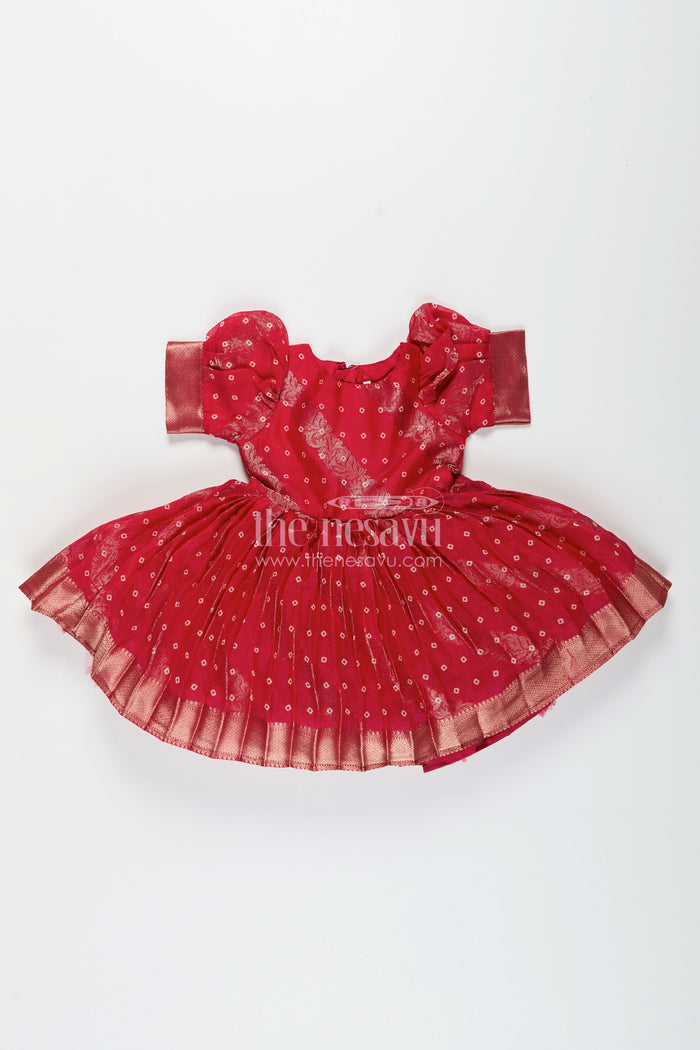The Nesavu Girls Fancy Party Frock Baby Girl Party Frock with Jacquard Border for Festive Celebrations Nesavu 18 (2Y) / Red SF1056A-18 Nesavu baby girl georgette jacquard party frock zari border festive occasions