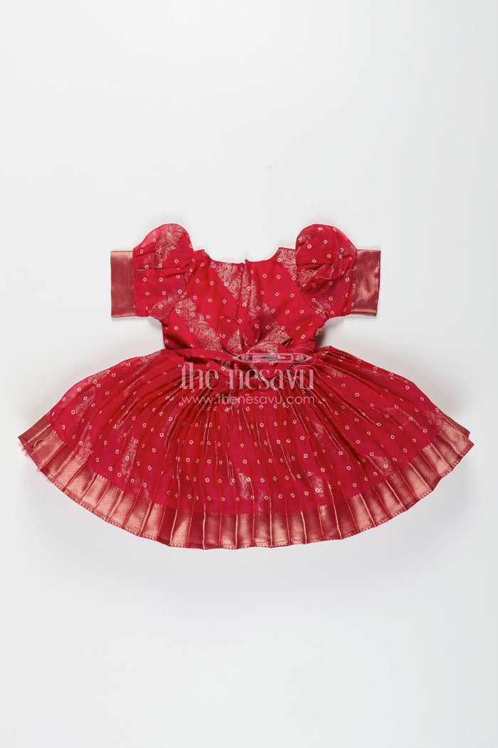 The Nesavu Girls Fancy Party Frock Baby Girl Party Frock with Jacquard Border for Festive Celebrations Nesavu Nesavu baby girl georgette jacquard party frock zari border festive occasions