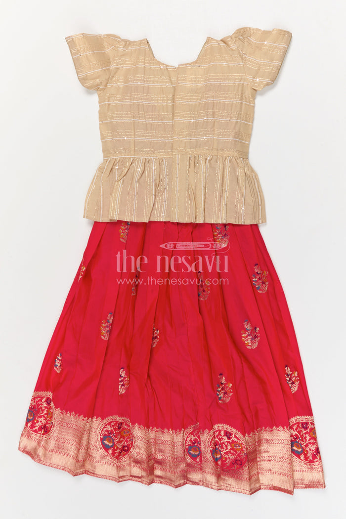 The Nesavu Pattu Pavadai Baby Girl Pattu Pavadai for Festivals and Temple Visits Nesavu Nesavu baby girl Banaras art silk pattu pavadai for festivals and temple visits with grand zari border