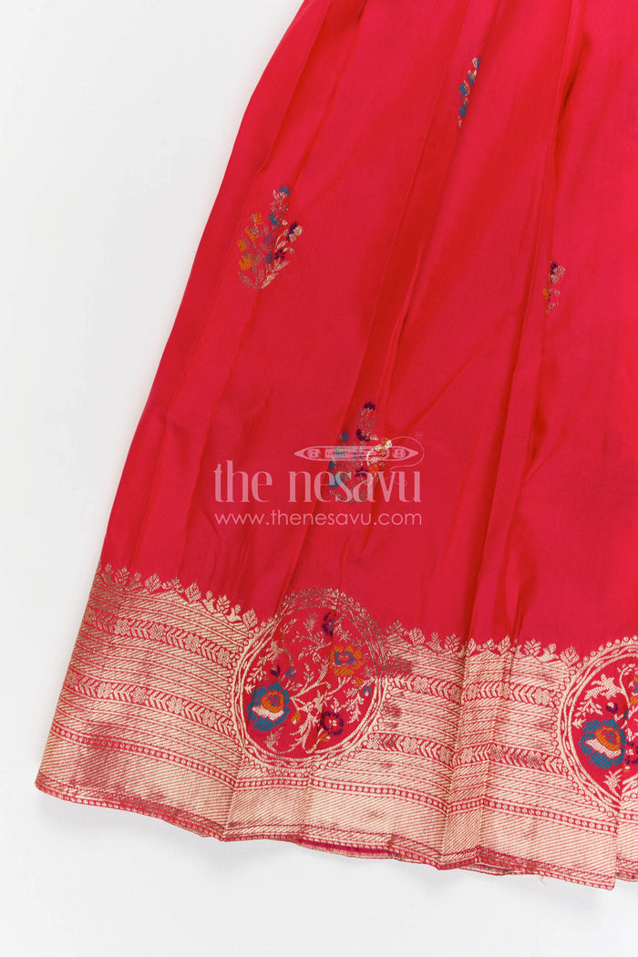 The Nesavu Pattu Pavadai Baby Girl Pattu Pavadai for Festivals and Temple Visits Nesavu Nesavu baby girl Banaras art silk pattu pavadai for festivals and temple visits with grand zari border