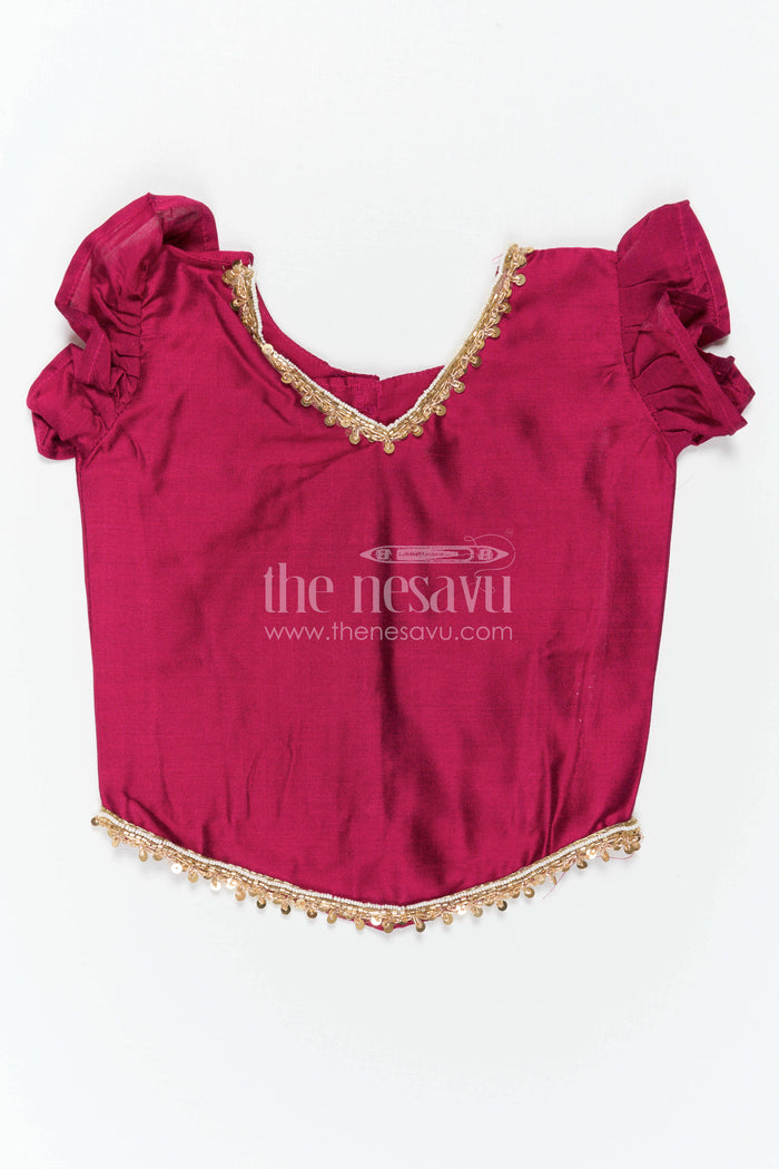 The Nesavu Pattu Pavadai Baby Girl Pattu Pavadai for Festive Occasions and Sangeeth Function Nesavu Nesavu Baby Girl Pattu Pavadai For Weddings Semi Banaras Silk With Digital Print Festive Outfit