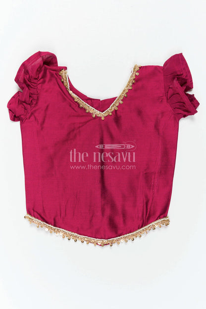 The Nesavu Pattu Pavadai Baby Girl Pattu Pavadai for Festive Occasions and Sangeeth Function Nesavu Nesavu Baby Girl Pattu Pavadai For Weddings Semi Banaras Silk With Digital Print Festive Outfit