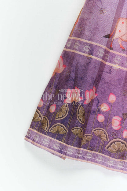 The Nesavu Pattu Pavadai Baby Girl Pattu Pavadai for Festive Occasions and Weddings Nesavu Nesavu Baby Girl Pattu Pavadai For Weddings Semi Banaras Silk With Digital Print Festive Outfit