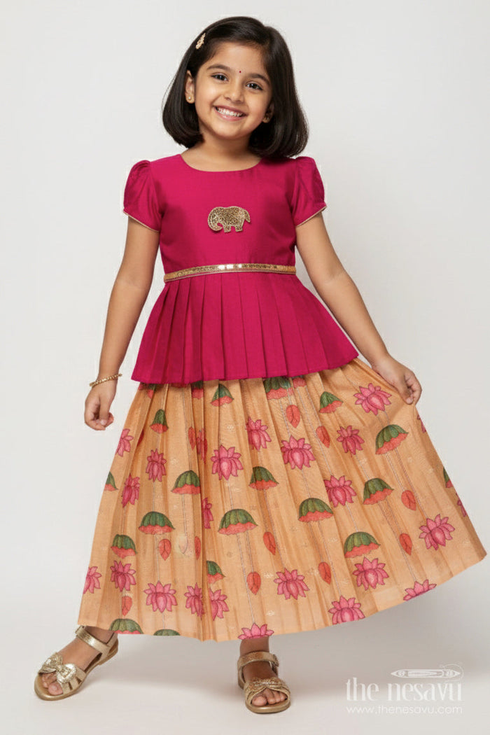 The Nesavu Pattu Pavadai Baby Girl Pattu Pavadai for Festive Photoshoots and Temple Visits Nesavu 18 (2Y) / Red GPP350B-18 Nesavu baby girl pattu pavadai zari work festive photoshoots temple visits