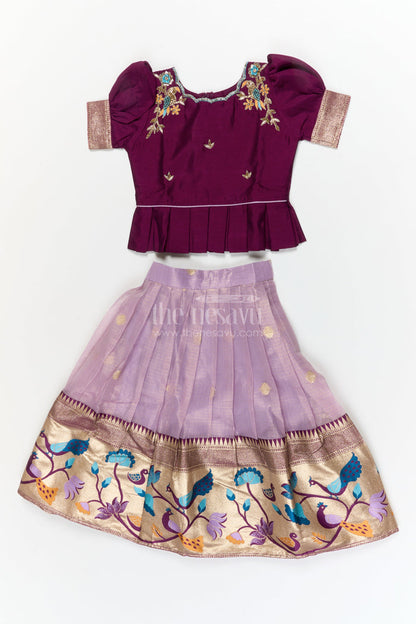 The Nesavu Pattu Pavadai Baby Girl Pattu Pavadai for Temple Visits and Traditional Festivals Nesavu 16 (1Y) / Red / Silk Blend GPP367C-16 Nesavu baby girl pattu pavadai with zari border and embroidered blouse for temple and festive occasions