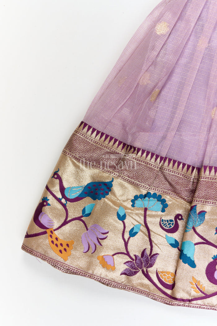 The Nesavu Pattu Pavadai Baby Girl Pattu Pavadai for Temple Visits and Traditional Festivals Nesavu Nesavu baby girl pattu pavadai with zari border and embroidered blouse for temple and festive occasions