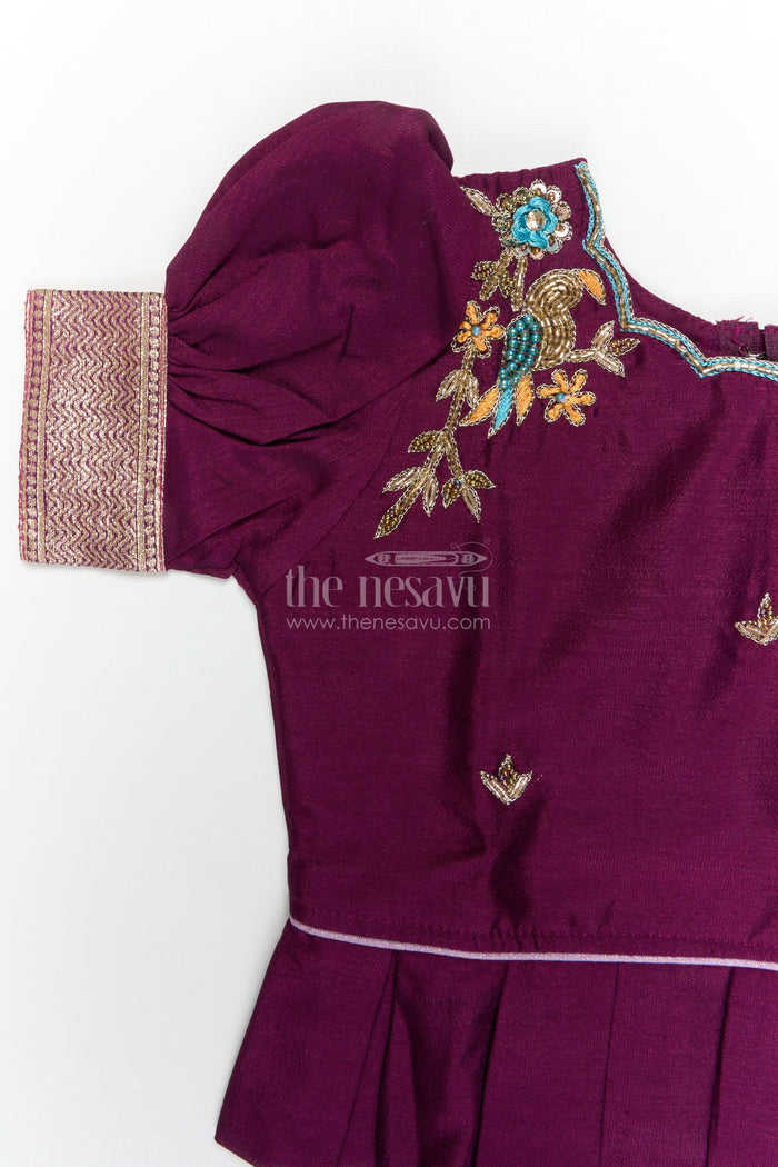 The Nesavu Pattu Pavadai Baby Girl Pattu Pavadai for Temple Visits and Traditional Festivals Nesavu Nesavu baby girl pattu pavadai with zari border and embroidered blouse for temple and festive occasions