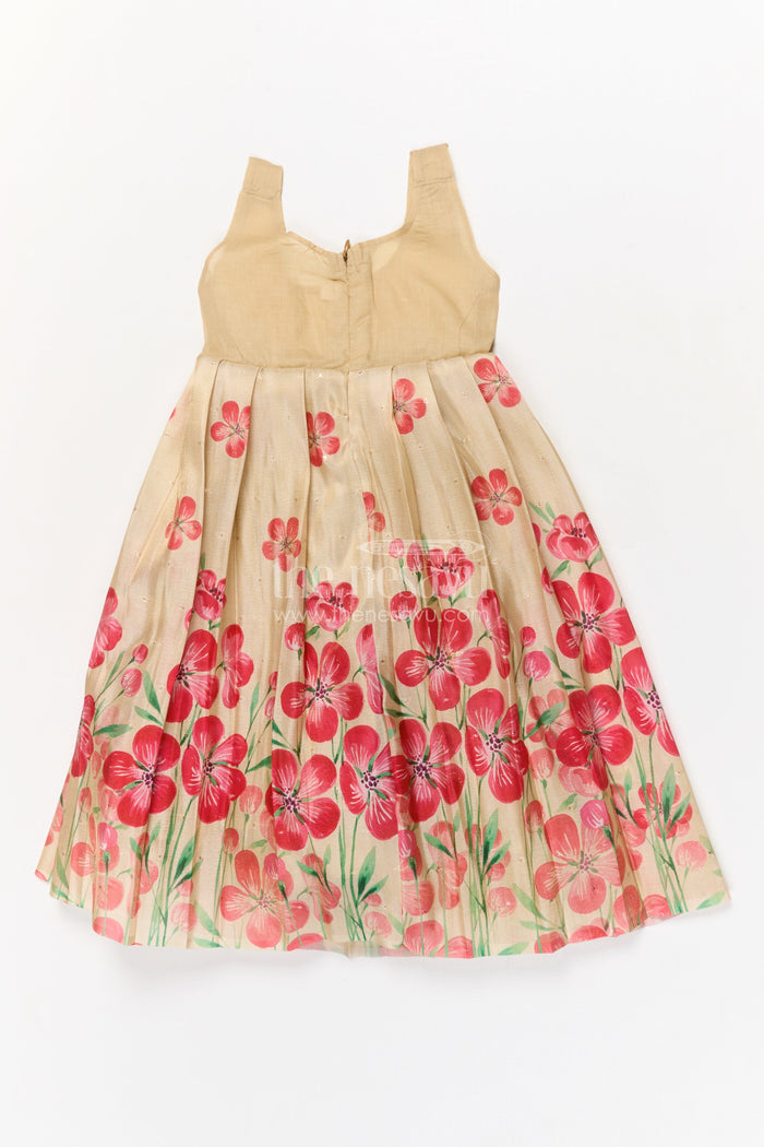 The Nesavu Pattu Pavadai Baby Girl Pattu Pavadai for Weddings and Festive Celebrations Nesavu Nesavu baby girl pattu pavadai with floral digital print skirt and pleated puff sleeve blouse